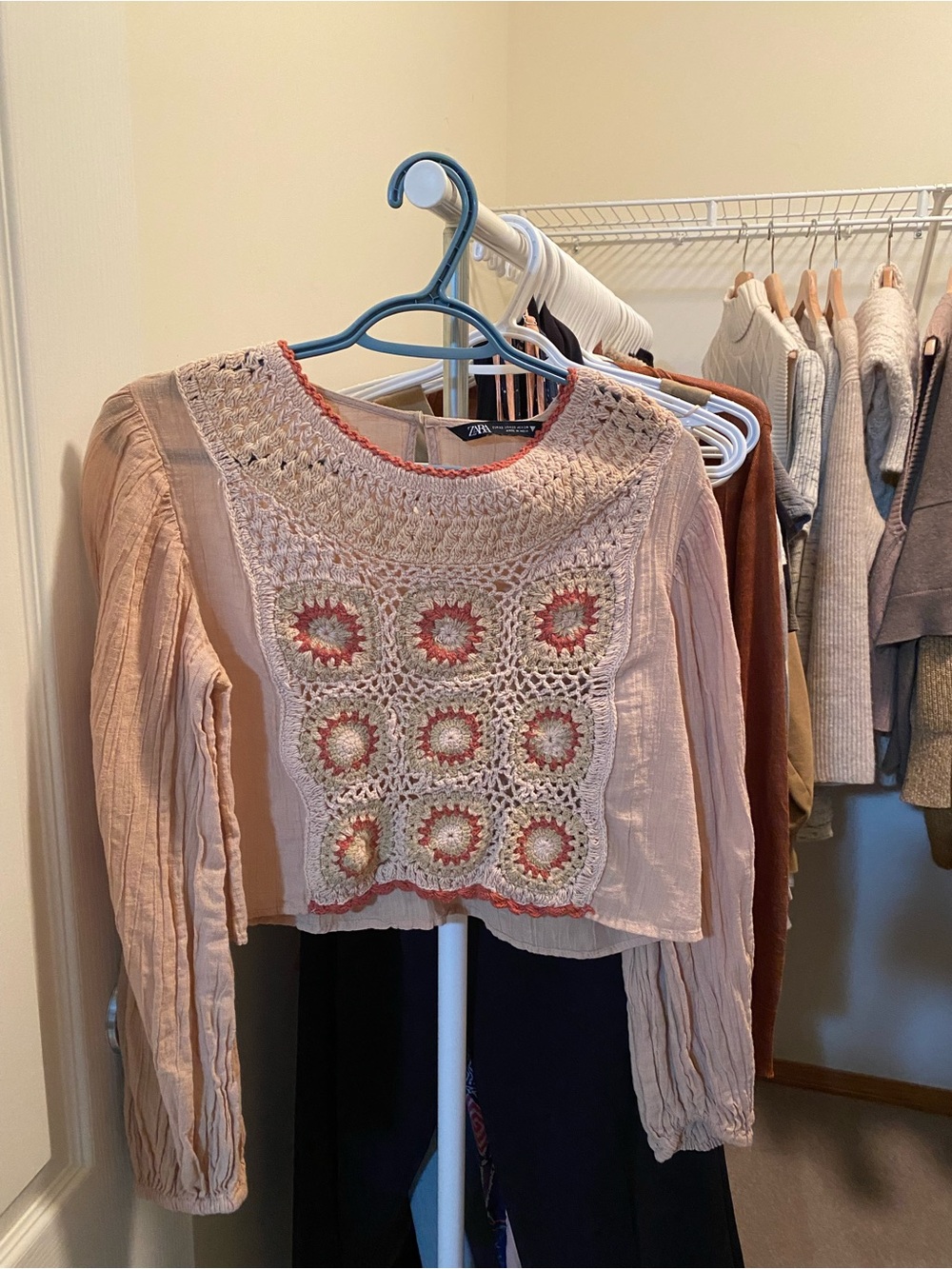Zara crochet granny square medallion blouse